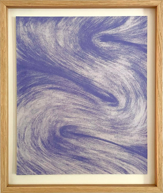 Framed abstract artwork with wavy blue and white pattern