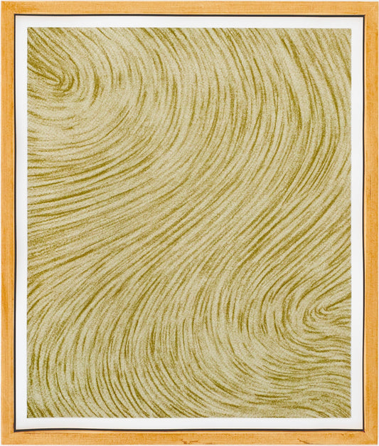 Textured green patterned fabric in a wooden frame