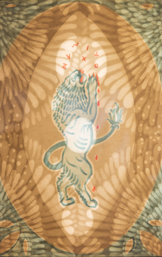 Green lion Oil on Paper Painting by Anu Raatikainen