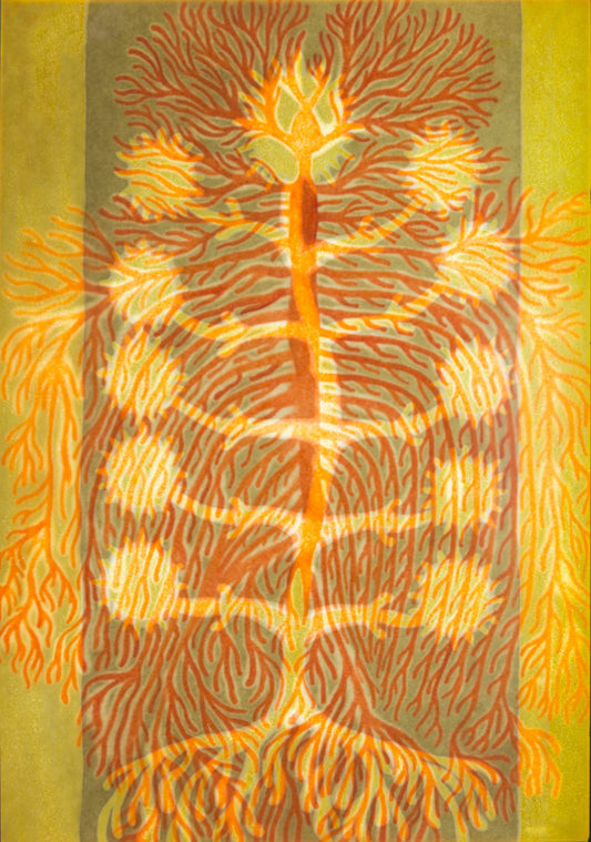 Sun tree Oil on Paper Painting by Anu Raatikainen