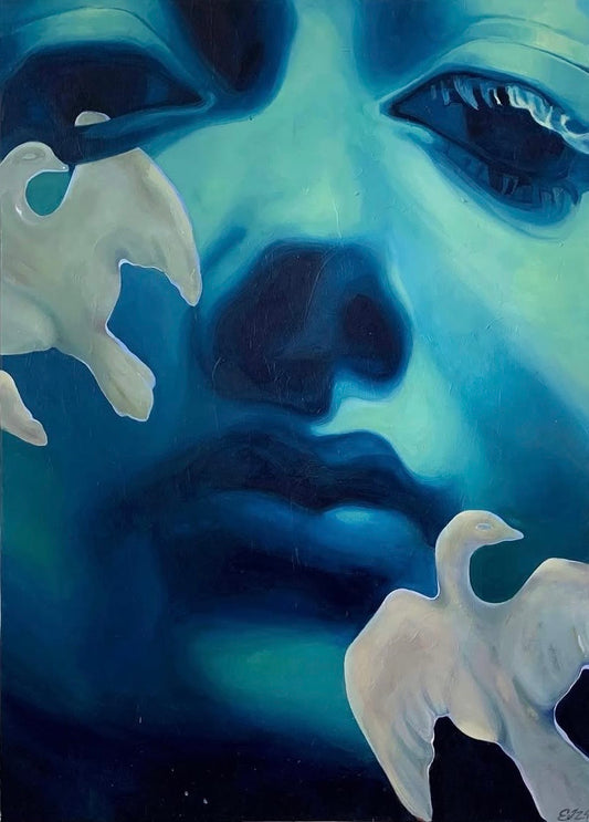 blue Acrylic Painting by Erin Juntunen