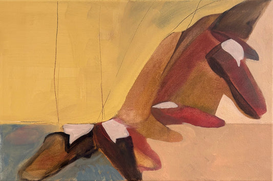 Abstract painting of a horse with a yellow background