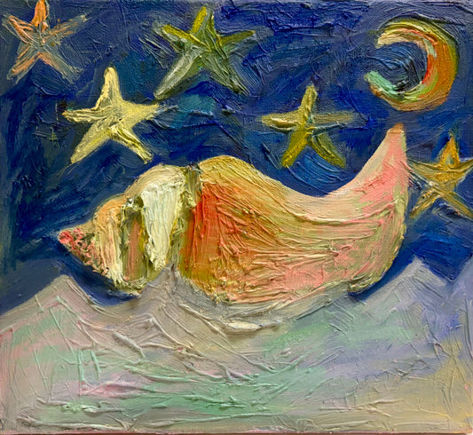 Seastar, the moon and shell Oil on Canvas Painting by Rauha Aaltonen