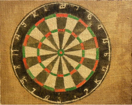 Dartboard design on a textured fabric background
