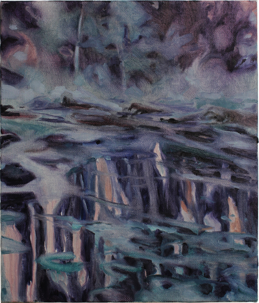 Abstract painting with swirling colors on a textured surface