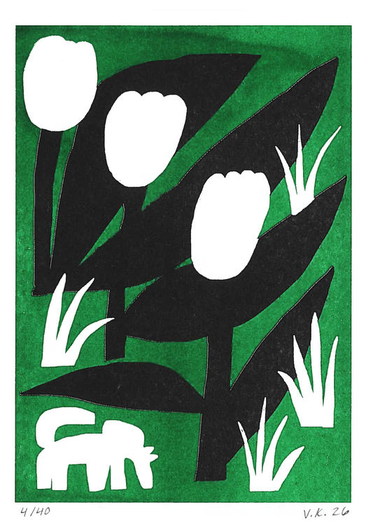 Beneath the Blooms Risograph Print by Veera Kesänen