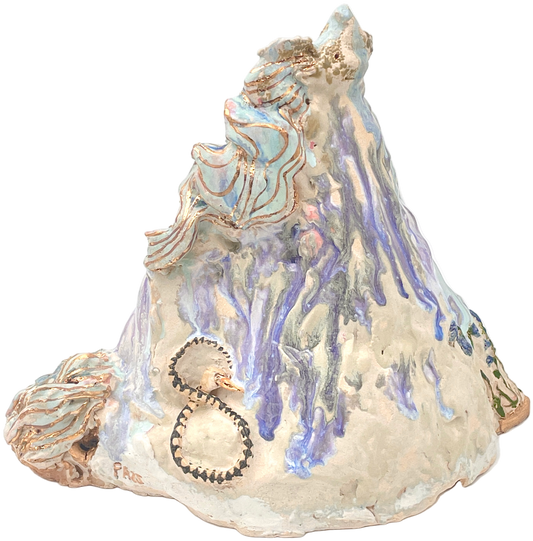 Decorative ceramic piece with a textured surface on a white background